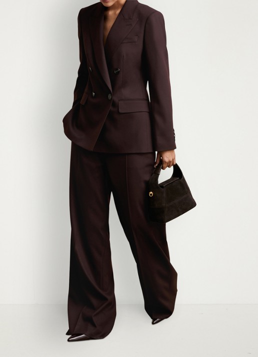 Reiss SOLENE Wool-Blend Wide-Leg Suit Trousers - voorkant 5 aubergine