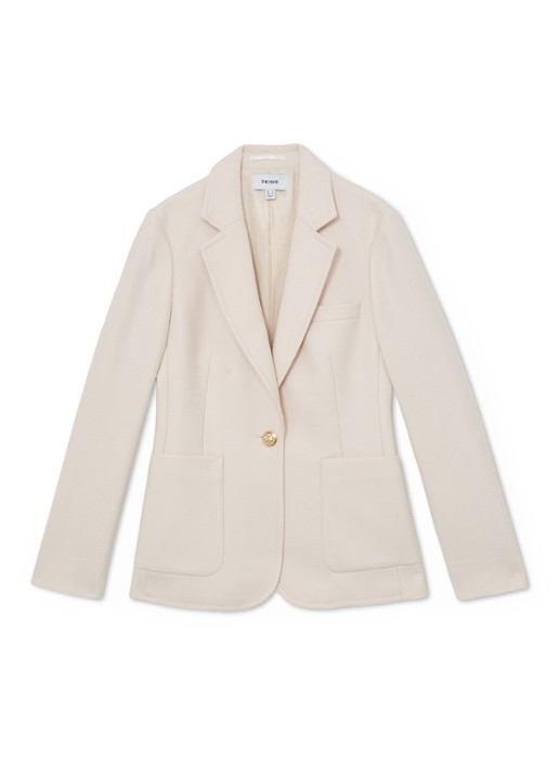 Reiss Soren single-breasted blazer in wolblend - voorkant creme