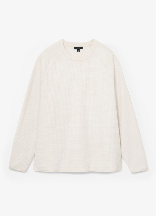 Reiss Soren sweater met wafelstructuur - voorkant gebroken wit