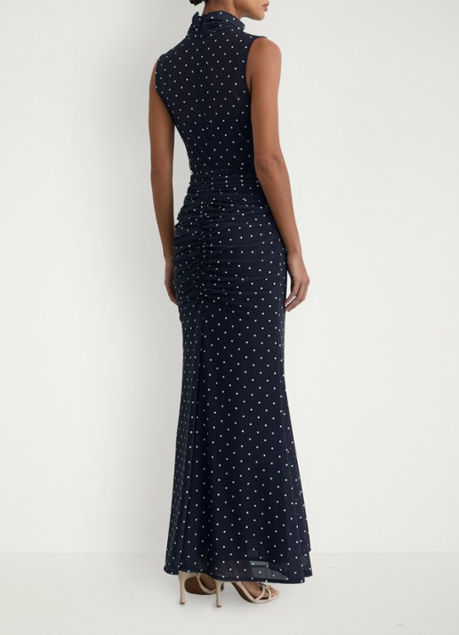 Reiss Stacey maxi jurk met stippenprint - achterkant 3 donkerblauw