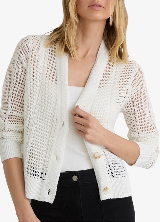 Reiss Star Grofgebreid vest met V-hals - detail 4 wit