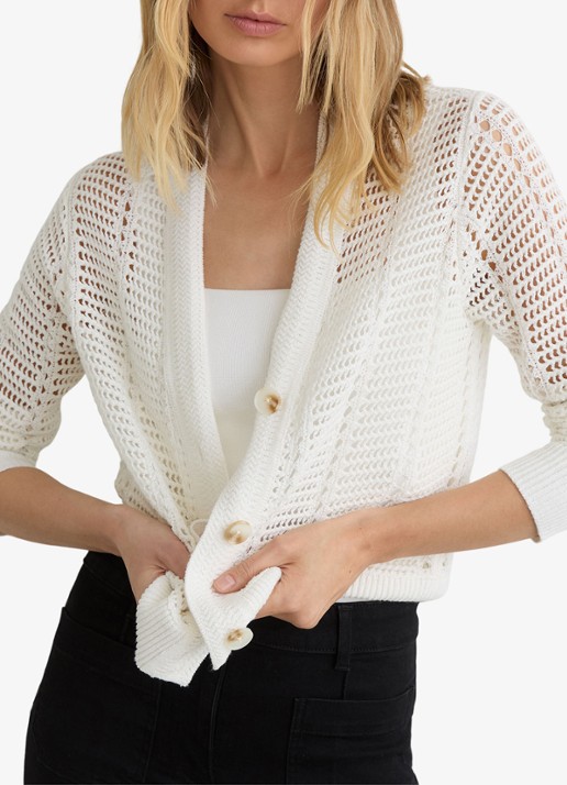 Reiss Star Grofgebreid vest met V-hals - detail 5 wit