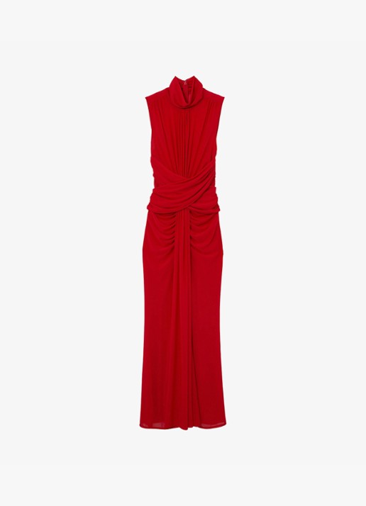 Reiss Starla maxi jurk met ruches - voorkant rood