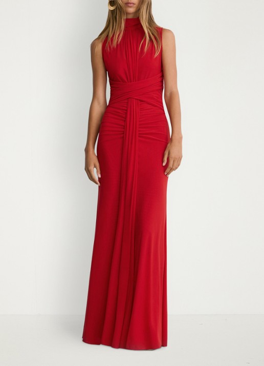 Reiss Starla maxi jurk met ruches - voorkant 2 rood