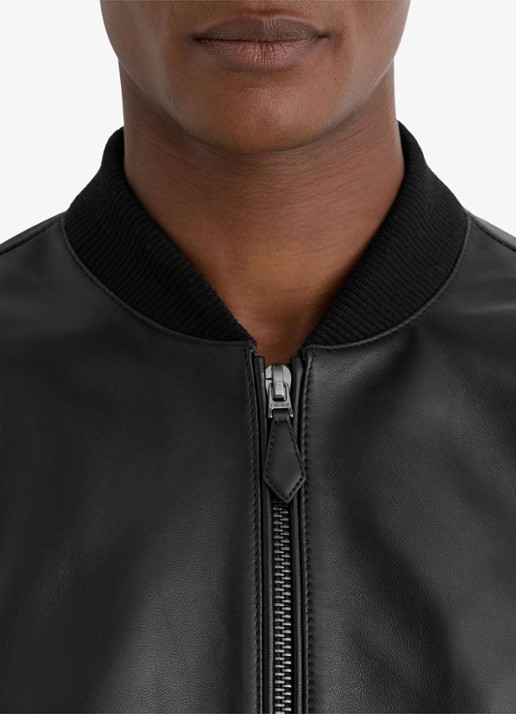 Reiss Strain bomberjack van leer - detail 3 black / zwart