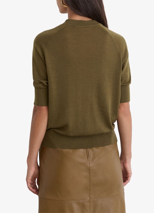Reiss Suzzie fijngebreid T-Shirt in merino wolblend - achterkant khaki