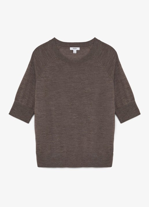 Reiss SUZZIE Ultra-Soft Merino Wool Crew-Neck T-Shirt - voorkant 2 bruin