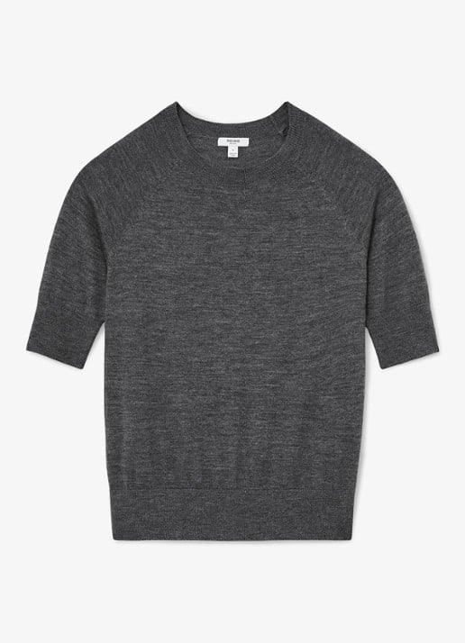 Reiss SUZZIE Ultra-Soft Merino Wool Crew-Neck T-Shirt - voorkant 2 donkergrijs