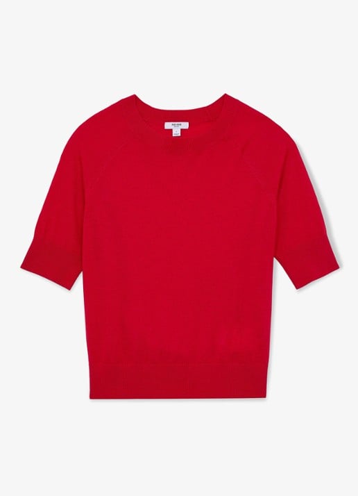 Reiss SUZZIE Ultra-Soft Merino Wool Crew-Neck T-Shirt - voorkant 5 rood
