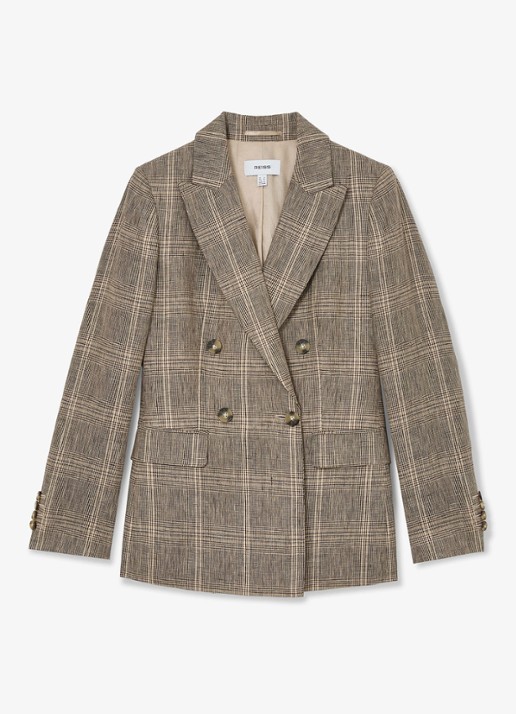 Reiss Sybil blazer met ruit dessin - voorkant donkerbeige