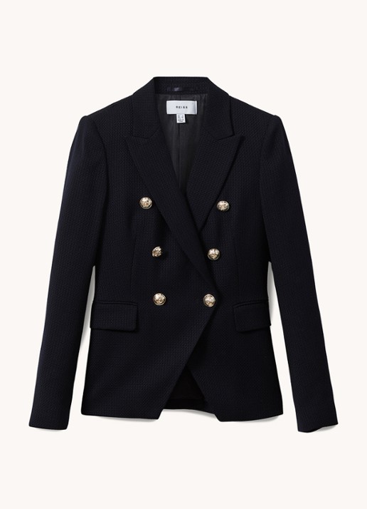Reiss Tally double breasted blazer met sierknopen - voorkant 3 blauw