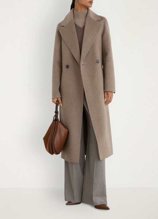 Reiss Thea mantel met strikceintuur - detail 2 donkerbeige