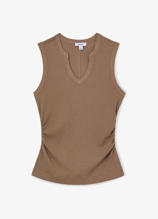 Reiss Thena top met V-hals - voorkant beige