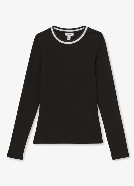 Reiss Tilly ribgebreide top met ronde hals - voorkant 2 zwart