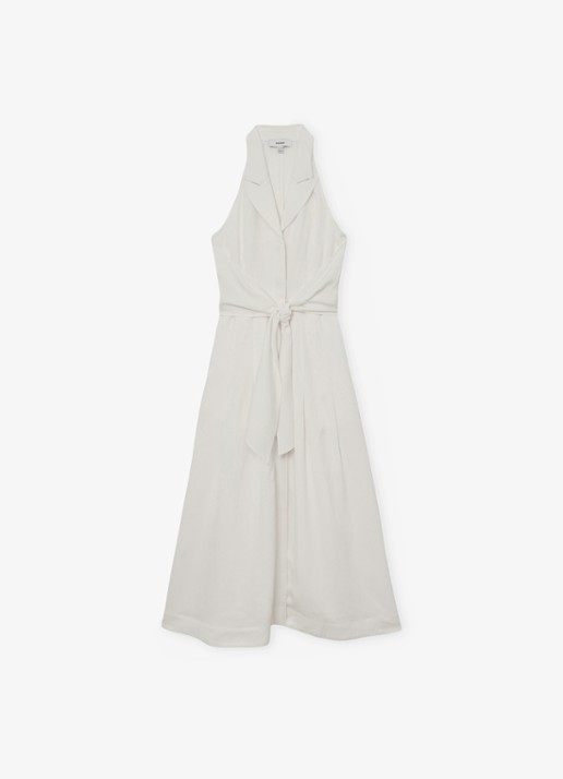 Reiss Tor midi jurk in linnenblend met steekzakken - voorkant wit