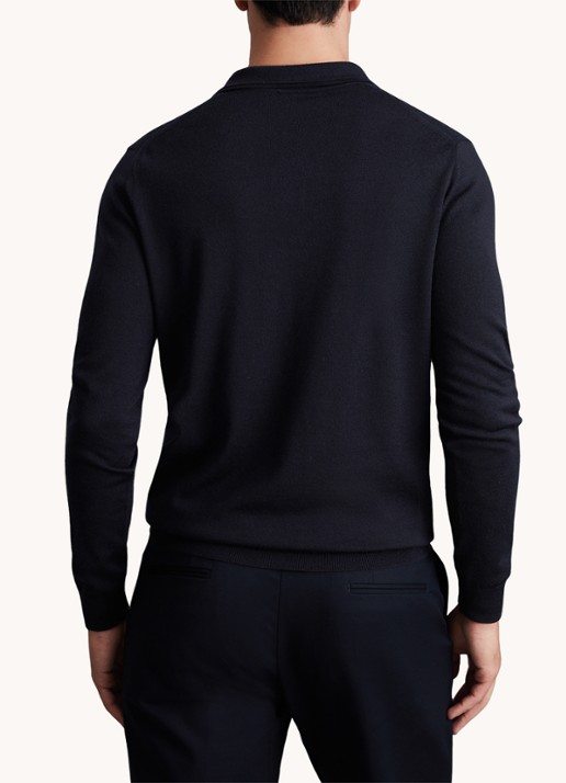 Reiss Trafford fijngebreide regular fit polo van wol - achterkant 5 donkerblauw