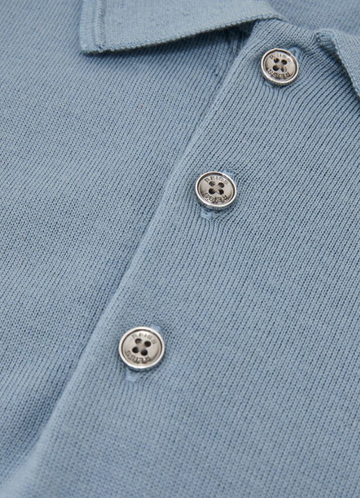 Reiss TRAFFORD Merino Wool Long-Sleeve Polo Shirt - detail 5 lichtblauw