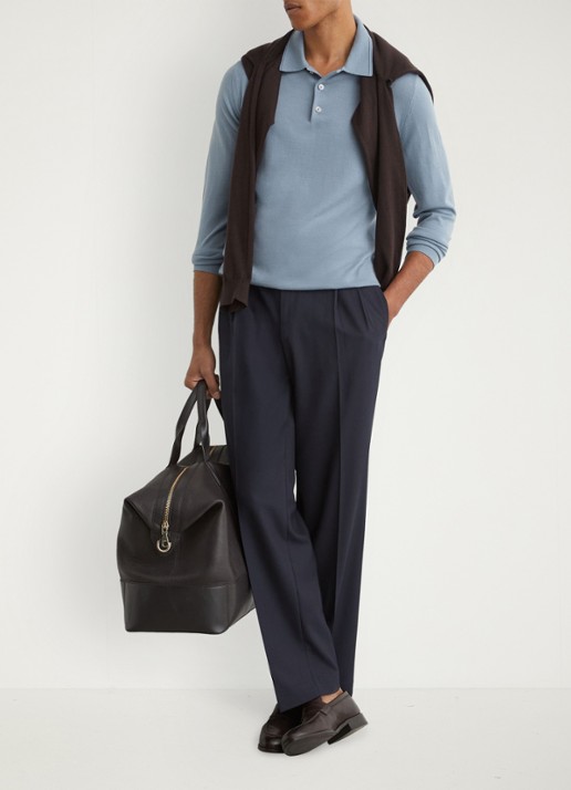 Reiss TRAFFORD Merino Wool Long-Sleeve Polo Shirt - voorkant 2 lichtblauw
