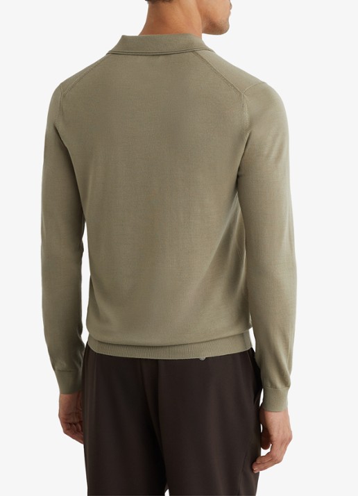 Reiss TRAFFORD Merino Wool Long-Sleeve Polo Shirt - achterkant 4 lichtgroen