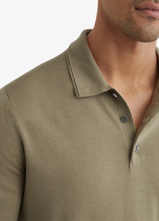 Reiss TRAFFORD Merino Wool Long-Sleeve Polo Shirt - detail 2 lichtgroen