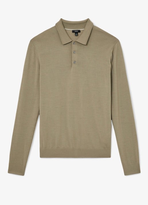 Reiss TRAFFORD Merino Wool Long-Sleeve Polo Shirt - voorkant 5 lichtgroen
