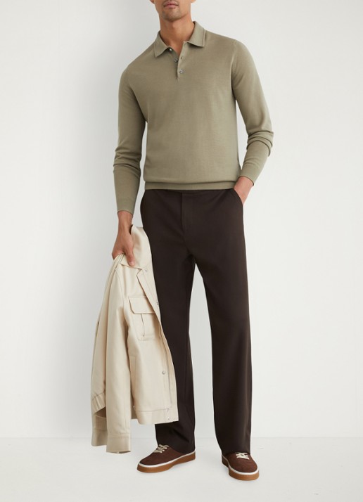 Reiss TRAFFORD Merino Wool Long-Sleeve Polo Shirt - voorkant 6 lichtgroen