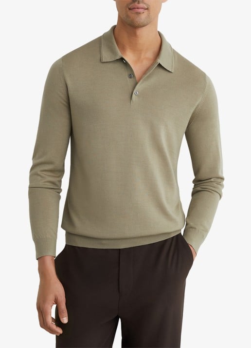 Reiss TRAFFORD Merino Wool Long-Sleeve Polo Shirt