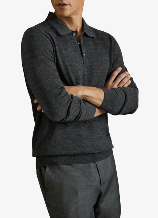 Reiss Trafford regular fit fijngebreide polo van merino wol