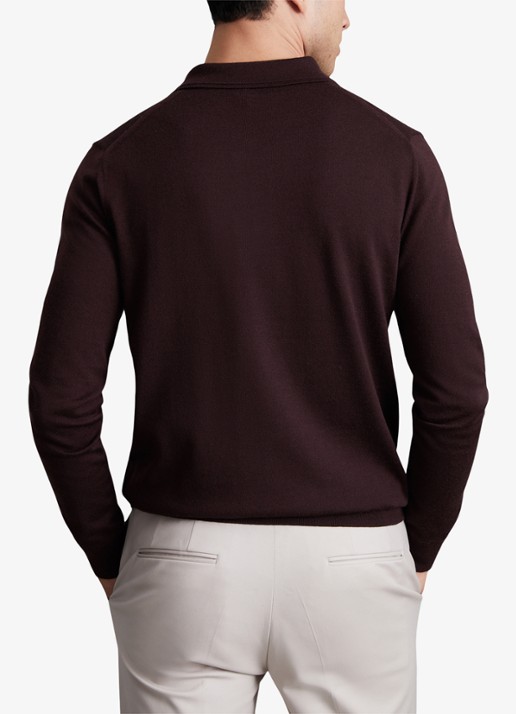 Reiss Trafford regular fit fijngebreide polo van merino wol - achterkant bordeauxrood