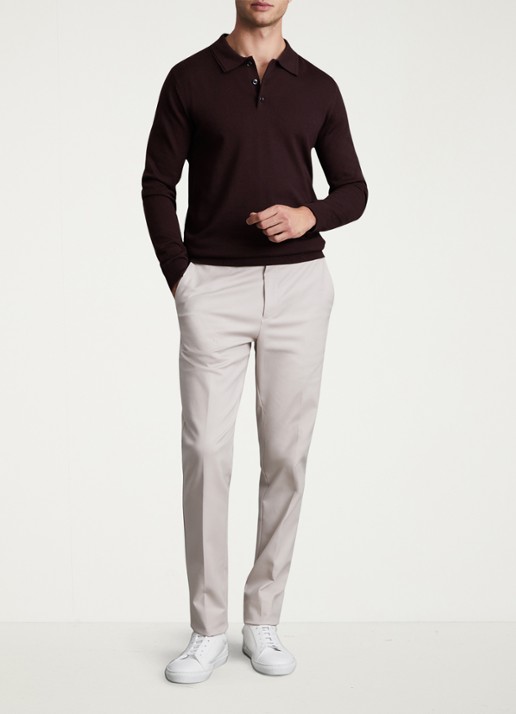 Reiss Trafford regular fit fijngebreide polo van merino wol - voorkant 3 bordeauxrood