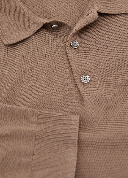 Reiss Trafford regular fit polo van merino wol - detail 4 camel