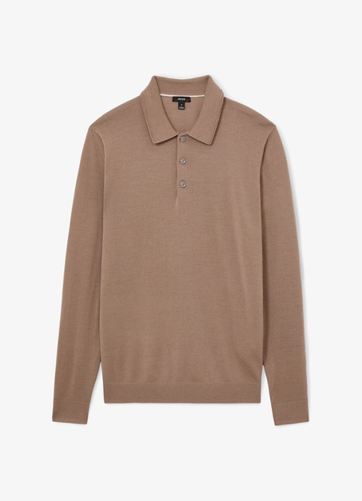 Reiss Trafford regular fit polo van merino wol - voorkant 5 camel