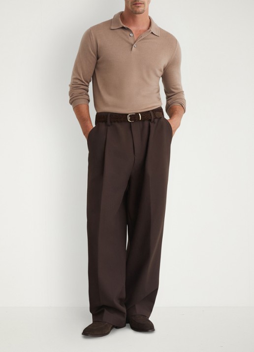 Reiss Trafford regular fit polo van merino wol - voorkant 6 camel