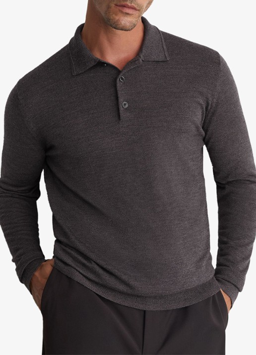 Reiss Trafford regular fit polo van merino wol - detail 3 bruin