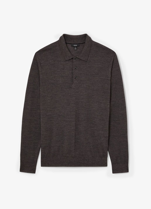 Reiss Trafford regular fit polo van merino wol - voorkant bruin