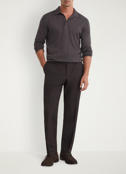 Reiss Trafford regular fit polo van merino wol - voorkant 2 bruin