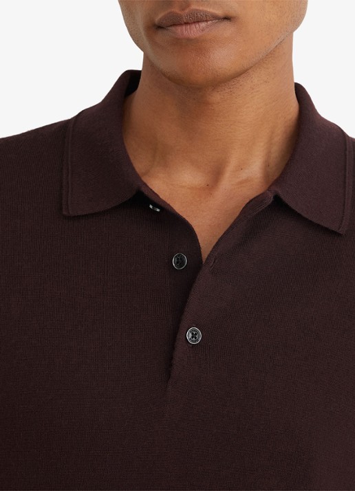 Reiss Trafford regular fit polo van merino wol - detail 4 bordeauxrood