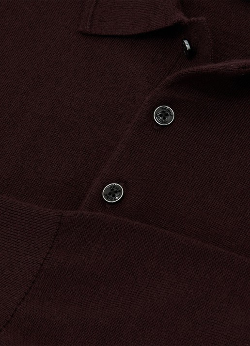 Reiss Trafford regular fit polo van merino wol - detail 5 bordeauxrood