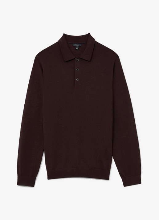 Reiss Trafford regular fit polo van merino wol - voorkant bordeauxrood