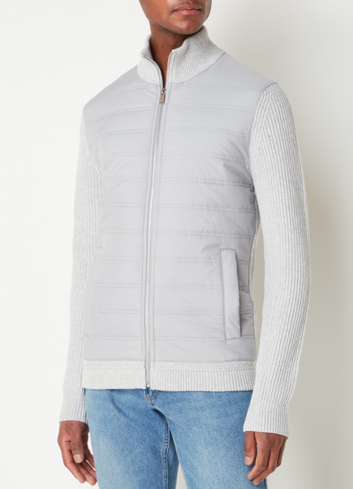 Reiss Trainer ribgebreid vest met gewatteerd voorpand - detail lichtgrijs