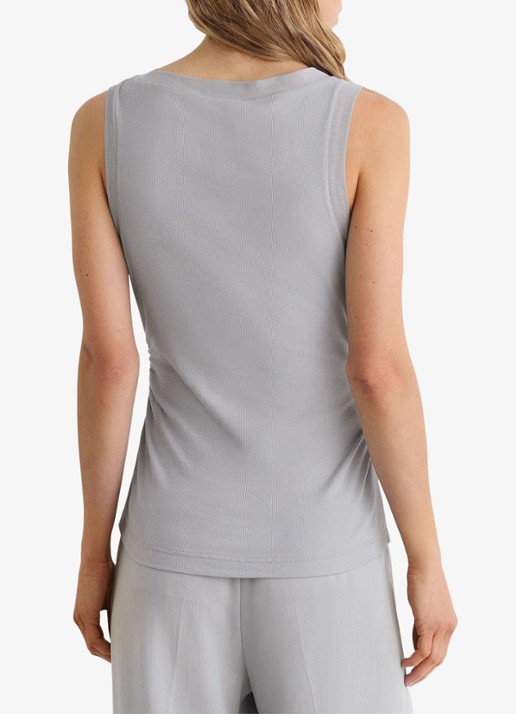 Reiss Trinny ribgebreide top met gedrapeerd detail - achterkant grey / grijs