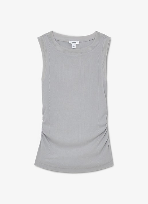 Reiss Trinny ribgebreide top met gedrapeerd detail - voorkant 5 grey / grijs