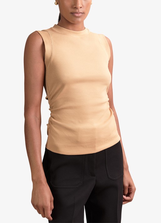 Reiss Trudy fijngebreide top met plooien - detail 4 camel