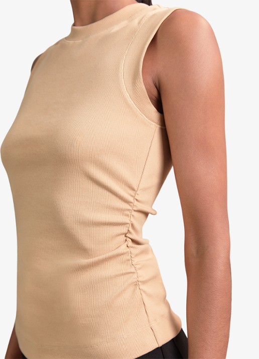 Reiss Trudy fijngebreide top met plooien - detail 5 camel
