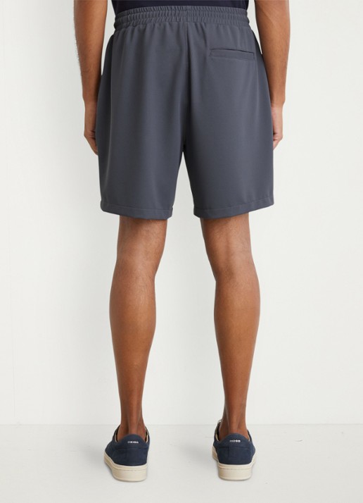 Reiss VAULT high waist wide fit korte broek met structuur - achterkant 4 blauwgrijs