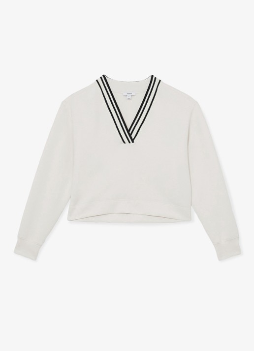 Reiss Verity sweater met gestreept detail - voorkant 5 wit