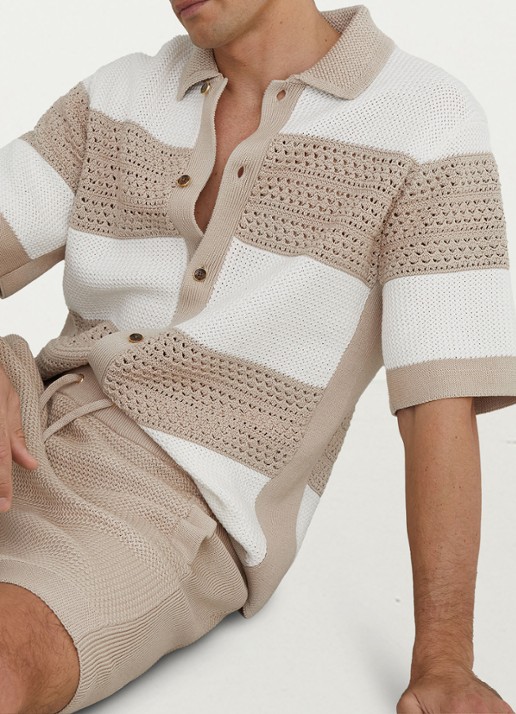 Reiss Vigo straight fit korte broek met structuur - detail 6 stone / beige