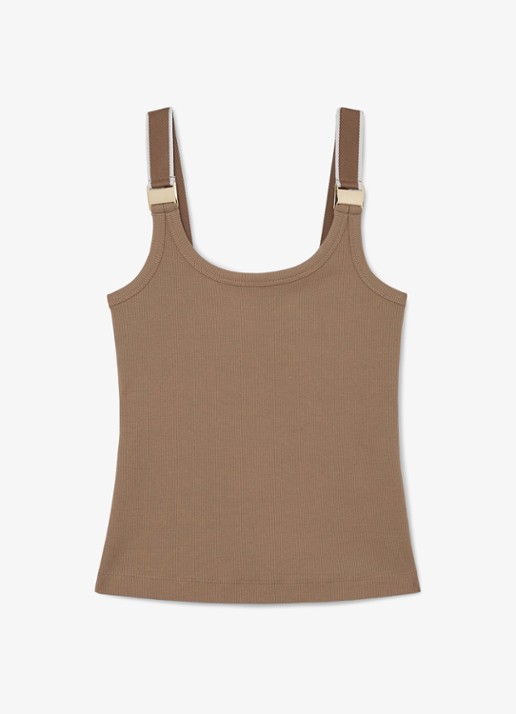 Reiss Vinnie tanktop met ronde hals - voorkant 5 camel / ivoor
