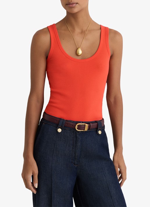 Reiss VIOLET Stretch-Cotton Ribbed Vest - detail 2 coral pink / roze