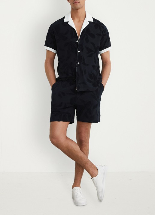 Reiss Voss straight fit korte broek van badstof - voorkant 2 donkerblauw